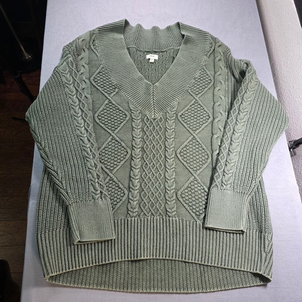 Aerie Womens Sage Green Cable Knit V-Neck Oversized Sweater Size Medium
